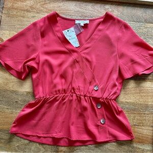 NEW Pink Rose Pink Peplum Flutter Sleeve Blouse